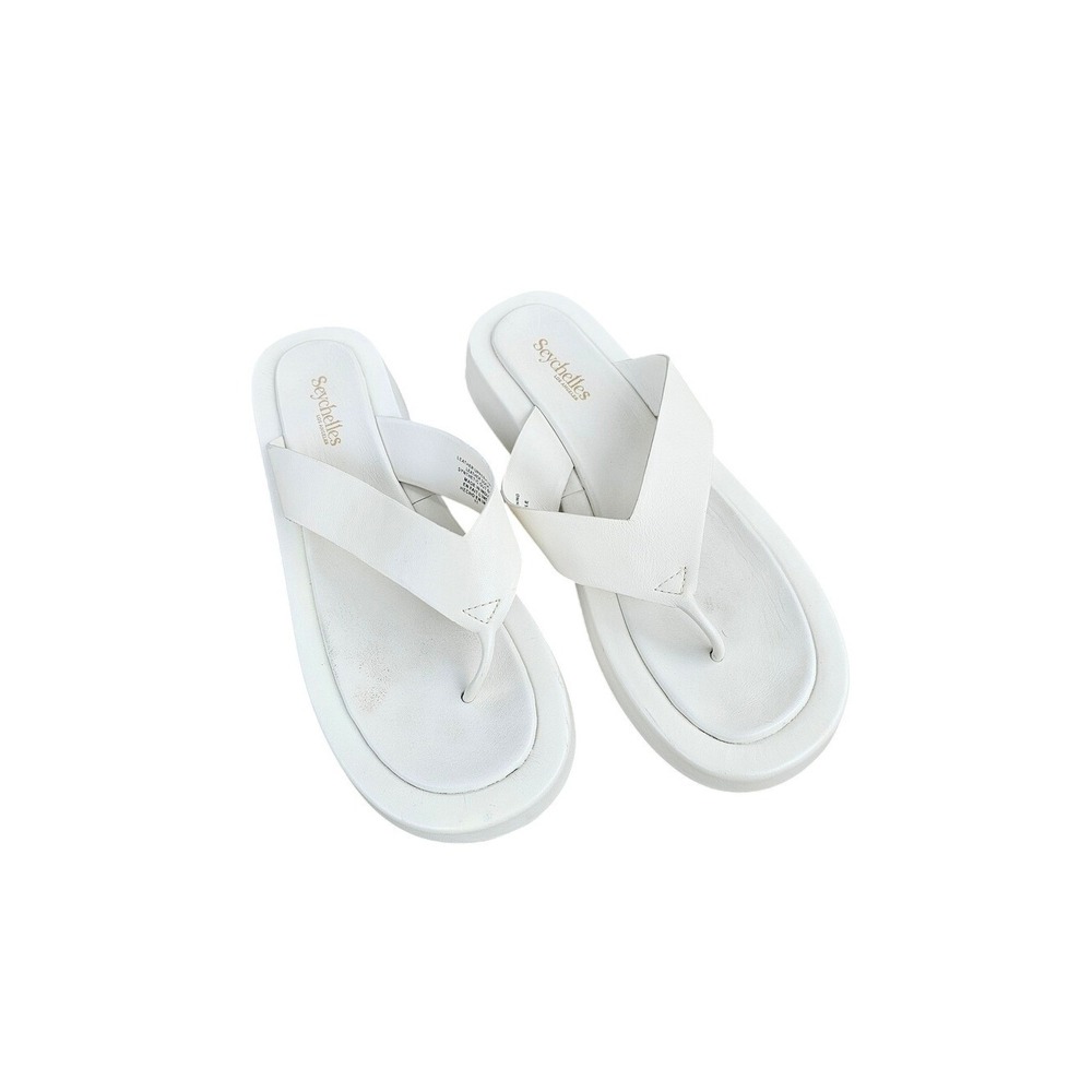 Seychelles Nautical Sandals‎ 11 White Leather Platform Thong Minimal Comfort ~